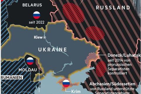Karte zeigt Ukraine und von Separatisten kontrollierte Regionen