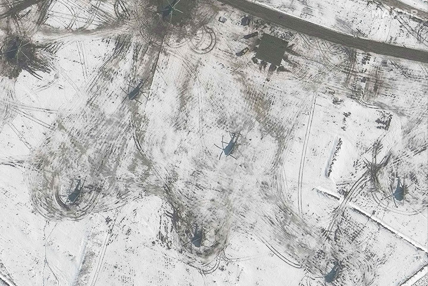 Dieses Satellitenbild soll eine nähere Ansicht eines Hubschraubereinsatzes zeigen