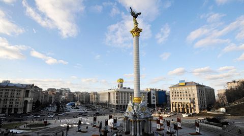 Ein Blick auf den Majdan, den "Platz der Unabhängigkeit" in der Hauptstadt Kiew in der Ukraine