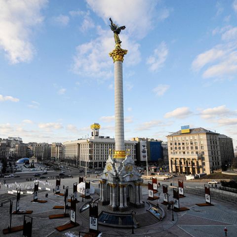Ein Blick auf den Majdan, den "Platz der Unabhängigkeit" in der Hauptstadt Kiew in der Ukraine