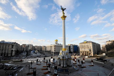 Ein Blick auf den Majdan, den "Platz der Unabhängigkeit" in der Hauptstadt Kiew in der Ukraine