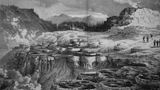 Die heißen Quellen im Yellowstone Nationalpark. Historischer Stich von circa 1885