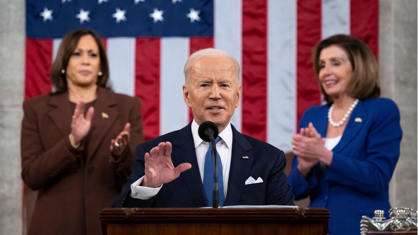 US-Präsident Joe Biden bei de rState of the Union im Kapitol in Washington