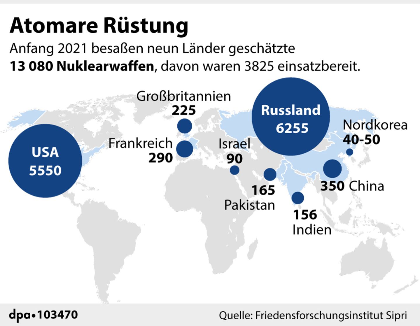 Die Karte zeigt, welche Staaten weltweit über Atomwaffen verfügen