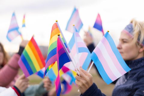 Menschen halten LGBT-, Trans- und Bi-Flaggen