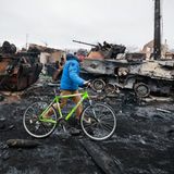 Gesichter Krieg - bunter Fahrradfahrer