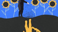 In den ersten Tagen des Krieges ging diese Szene um die Welt: Eine ukrainische Frau stellte sich in Henychesk in der Region Kherson einem russischen Soldaten in den Weg und verwickelte ihn in eine Diskussion. Am Schluss sagt sie zu ihm: "Steck dir Sonnenblumenkerne in die Taschen, damit Blumen wachsen, wenn sie auf dem ukrainischen Land sterben"