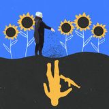 In den ersten Tagen des Krieges ging diese Szene um die Welt: Eine ukrainische Frau stellte sich in Henychesk in der Region Kherson einem russischen Soldaten in den Weg und verwickelte ihn in eine Diskussion. Am Schluss sagt sie zu ihm: "Steck dir Sonnenblumenkerne in die Taschen, damit Blumen wachsen, wenn sie auf dem ukrainischen Land sterben"