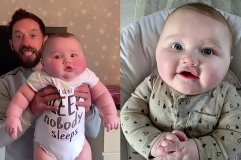 Baby Ryder wird von seinem Vater getragen.