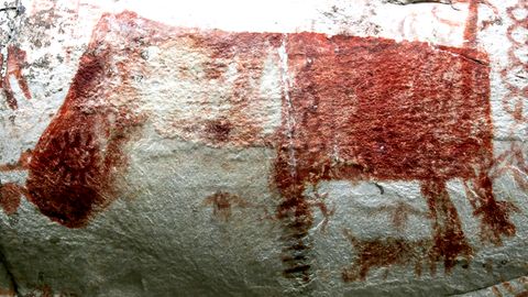 In Kolumbien entdeckte Felsmalerei eines Riesentieres