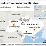 Atomkraftwerke in der Ukraine sind auf einer Karte verzeichnet