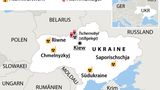 Atomkraftwerke in der Ukraine sind auf einer Karte verzeichnet