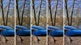 Neu sind die sogenannten "Stile". Wer möchte, kann die Voreinstellung für sämtliche Fotos verändern. Und sie damit etwa wärmer oder dramatischer wirken lassen. Das besondere: Der Effekt ist Teil der digitalen Nachbearbeitung des Bildes und verändert anders als im Nachhinein verwandte Filter nicht das gesamte Foto auf einmal, sondern berechnet jeden Bildteil einzeln. Das Ergebnis sieht man etwa am Boot, dem Boden davor oder dem Gebüsch. Von links nach rechts wurden folgende Stile benutzt: Standard, Kontrastreich, Leuchtend, Warm und Kalt.