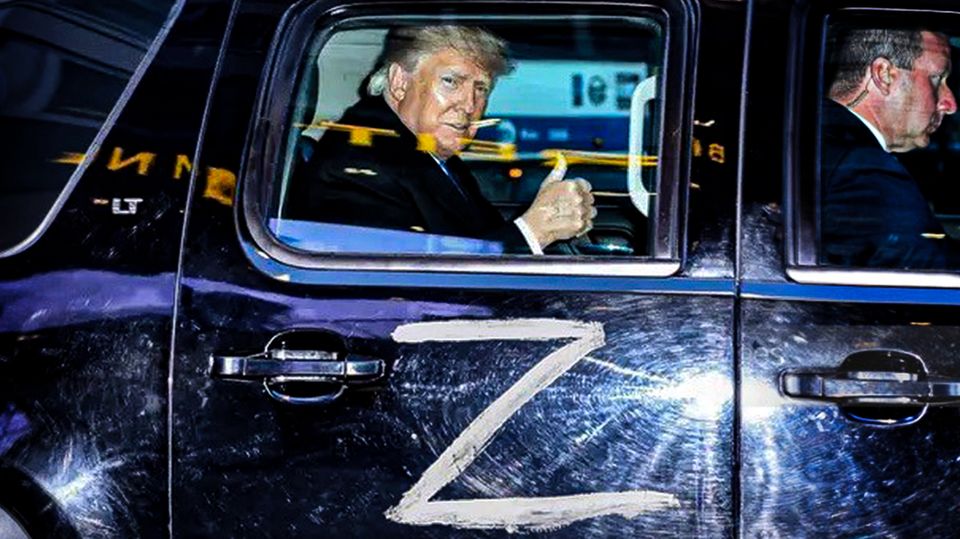 Ukraine: Trump sitzt in Limousine, die wie ein russischer Panzer mit einem "Z" markiert ist – Ist das Foto echt? Ukraine: Trump sitzt in Limousine, die wie ein russischer Panzer mit einem "Z" markiert ist – Ist das Foto echt?