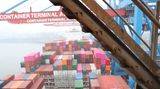 Blick auf das Containterschiff "Seaspan"
