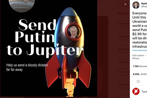 Mit den Spendengeldern soll Präsident Putin auf den Jupiter geschickt werden.