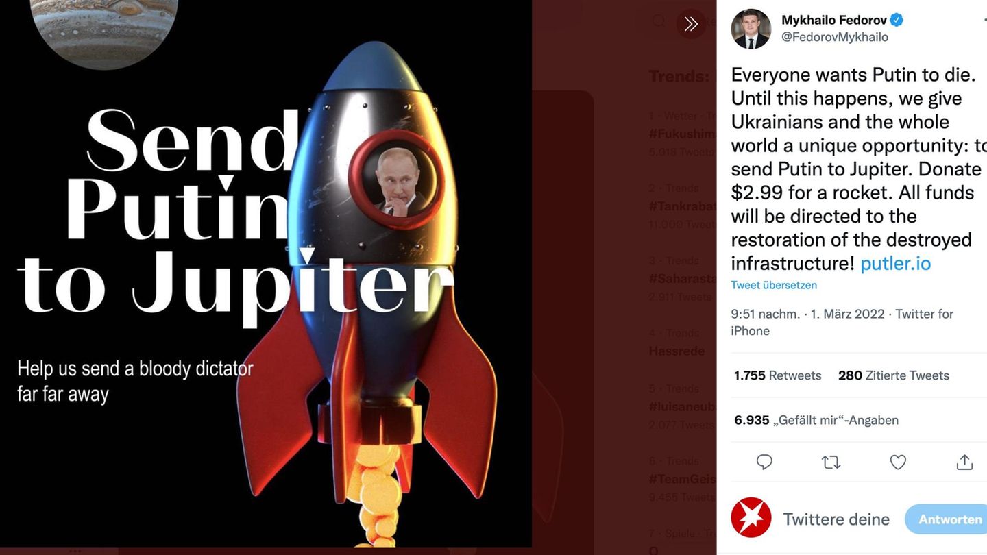 Mit den Spendengeldern soll Präsident Putin auf den Jupiter geschickt werden.