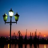 Odessa. Blick auf den Hafen während des Sonnenuntergangs