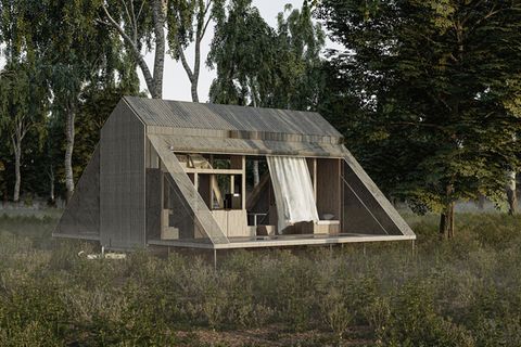 Die abfallenden Seitenwänden machen das Haus sehr elegant.