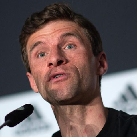 Thomas Müller bei der Pressekonferenz des DFB