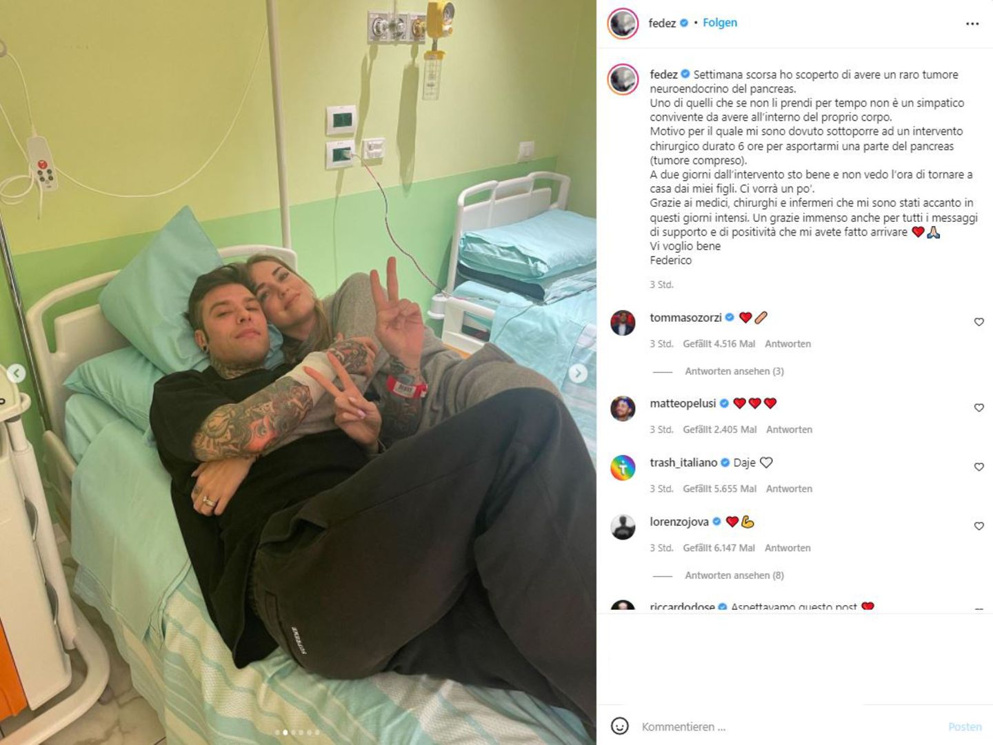 Fedez: Ehemann von Chiara Ferragni musste sich Tumor entfernen lassen ...