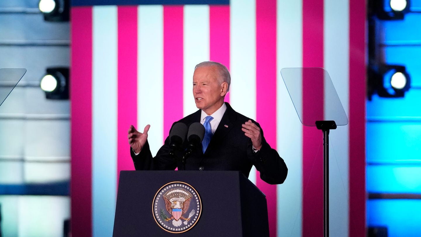 Joe Biden, Präsident der USA, hält eine Rede im Warschauer Königsschloss