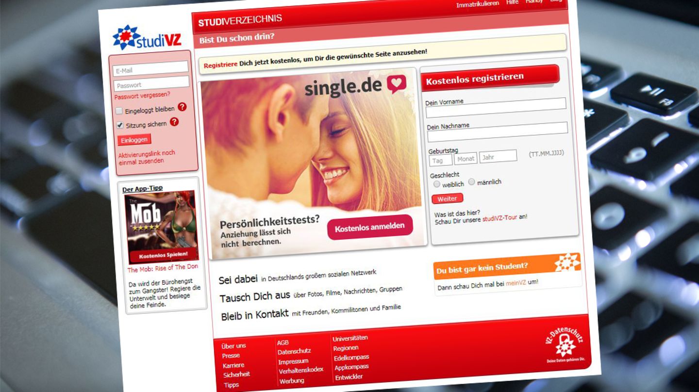 Screenshot der StudiVZ-Webseite
