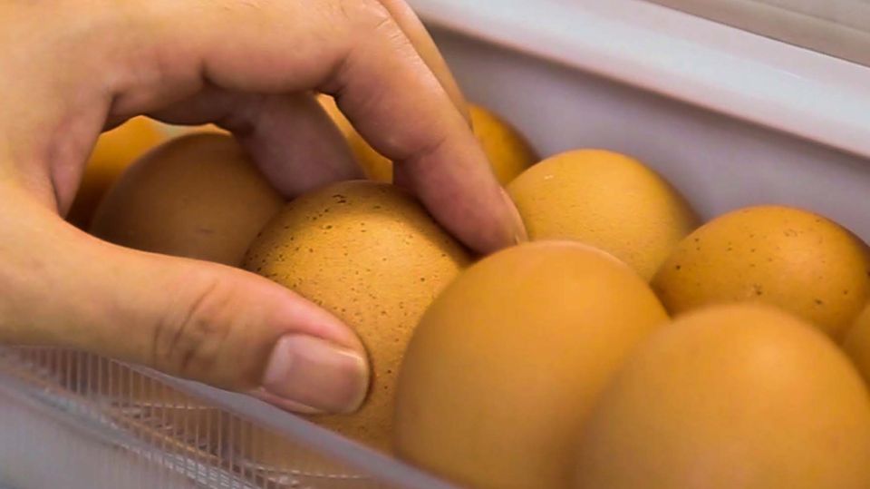 Braune Eier an der Seite im Kühlschrank