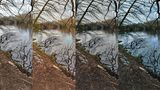 Die sogenannten Master-Filter erinnern an das "Stile" genannte iPhone-Feature. Einmal eingeschaltet bleiben sie so lange aktiv, bis man sie abschaltet. Im Vergleich zum Standard-Modus ganz links lassen sie das Bild wärmer, dramatischer oder kälter wirken (von links nach rechts). Leider ist die Nachbearbeitung teils recht aggressiv. In der wärmeren und kälteren Variante wird etwa die Reflexion des Himmels im Wasser deutlich überbetont.