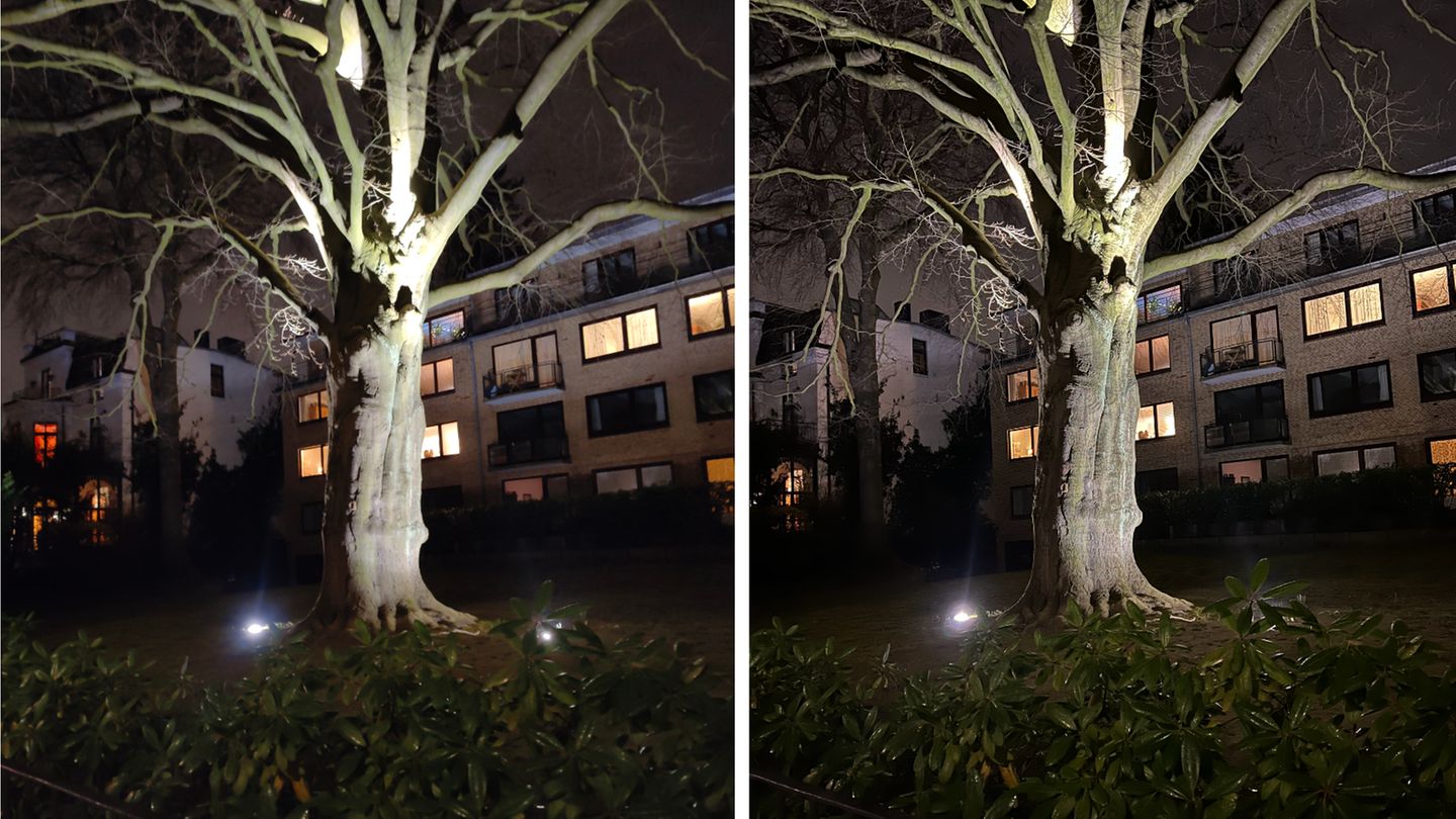 Smartphone-Test: Bei schlechtem Licht kann das Onelus 10 Pro (links) leider nicht mithalten. Die Motive wirken, wie hier am Stamm und dem Mauerwerk zu sehen, meist sehr ausgewaschen, verlieren extrem an Details. Die Farbdarstellung ist allerdings immer noch gut. Hier wäre aber klar deutlich mehr drin gewesen. Bei schlechtem Licht kann das Onelus 10 Pro (links) leider nicht mithalten. Die Motive wirken, wie hier am Stamm und dem Mauerwerk zu sehen, meist sehr ausgewaschen, verlieren extrem an Details. Die Farbdarstellung ist allerdings immer noch gut. Hier wäre aber klar deutlich mehr drin gewesen.