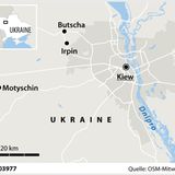 Karte des Kiewer Raums mit Lokalisierung von Butscha und Motyschyn.