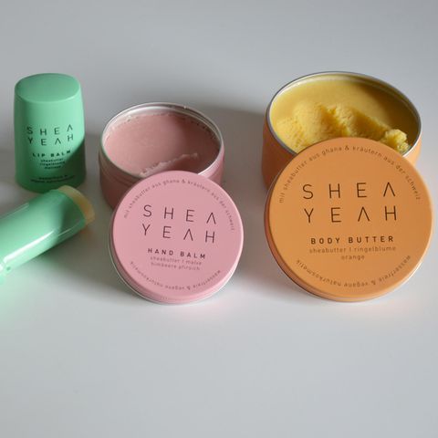 Die Produkte von Shea Yeah: Lip Balm, Hand Balm, Body Butter