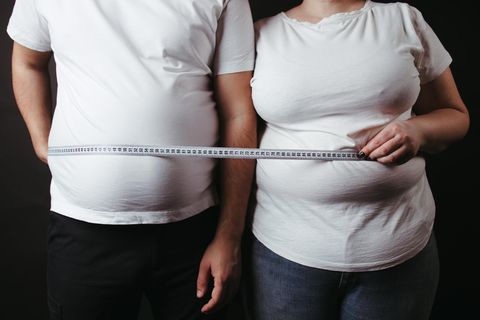 Zwei von Fettleibigkeit betroffene Menschen mit einem Maßband