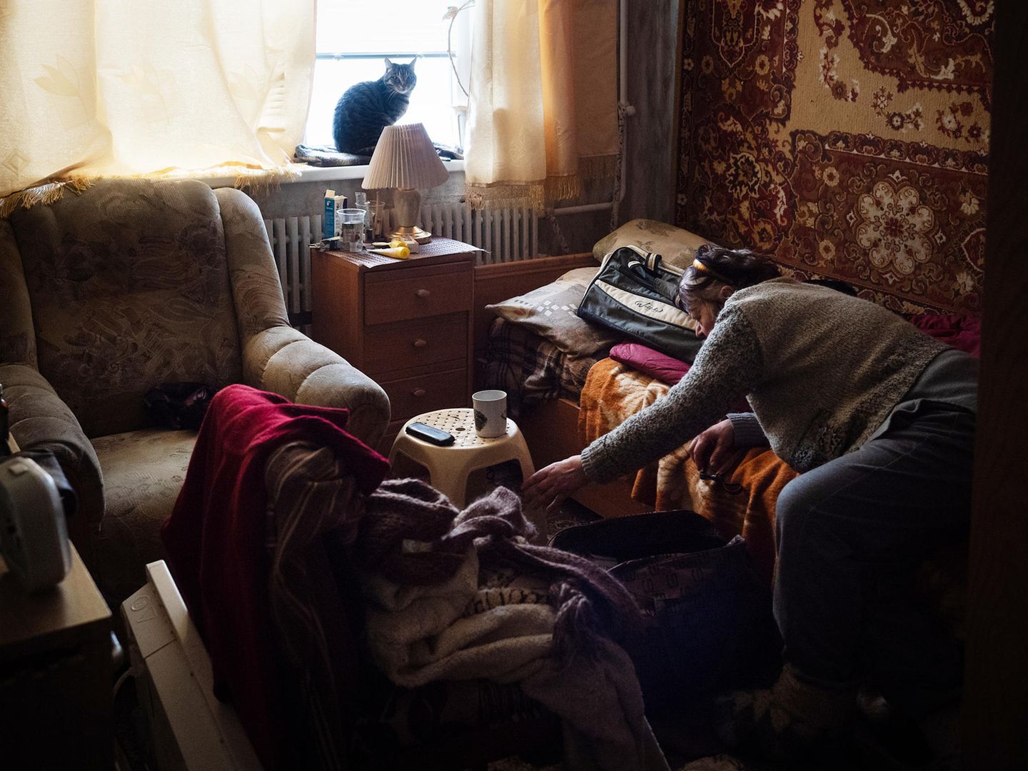 Alla Katkar und ihre Katze Tosha lebten in einer Wohnung die unter Beschuss stand und wurden evakuiert