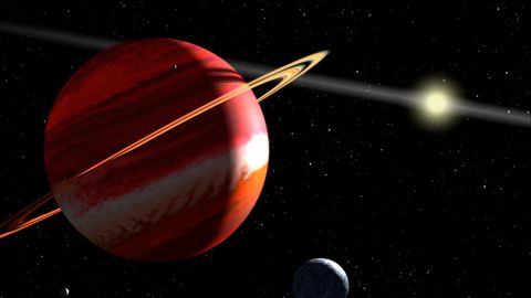 Roter Gasplanet mit Ring