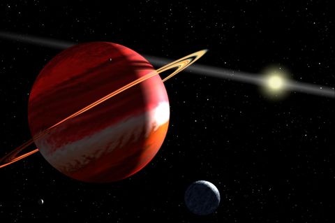 Roter Gasplanet mit Ring