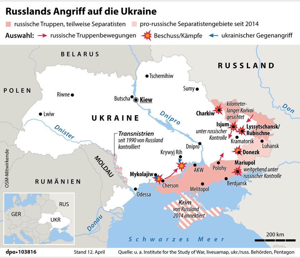 Disputed areas in Ukraine and areas occupied by Russian troops 