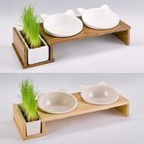 Ein deutscher Hersteller für Haustierbedarf hat sich eine stylishe Katzenfutterbar mit separater Grasschale ausgedacht. Doch ein Discounter hat das Design ziemlich schamlos – aus Plastik statt Keramik – nachgebaut und zu einem Fünftel des Preises angeboten. Der Plagiatsstreit wurde laut Aktion Plagiarius außergerichtlich beigelegt.