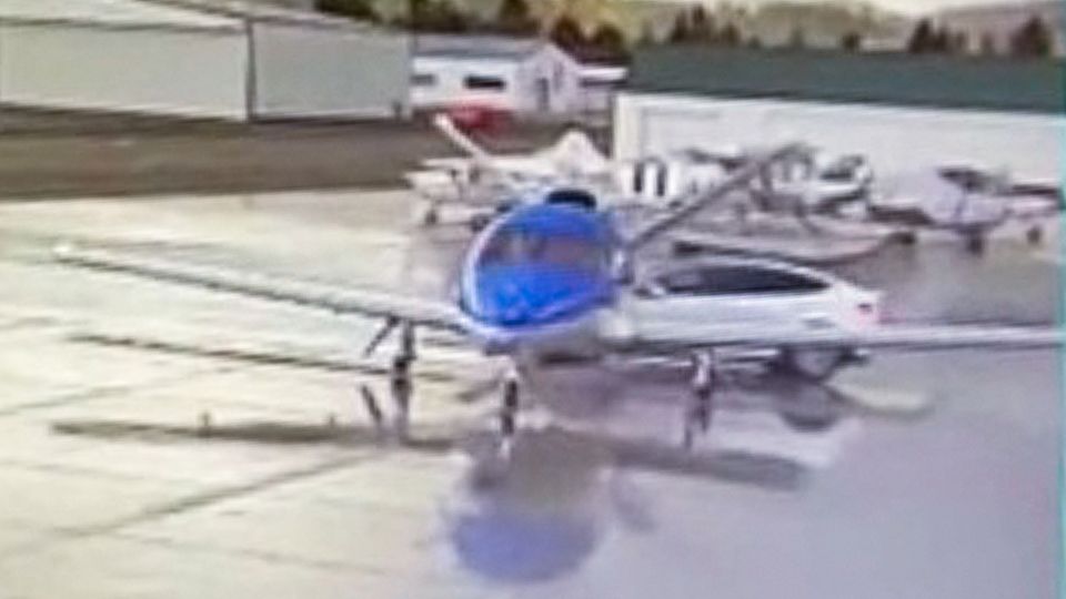 Electric car accident: Tesla Model Y rams private jet