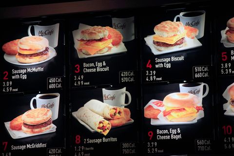 Menü von McDonald's mit Kalorienangaben