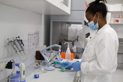 Wissenschaftlerin in einem Labor in Südafrika