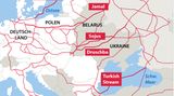 Die wichtigsten Gas-Pipelines von Russland nach Europa