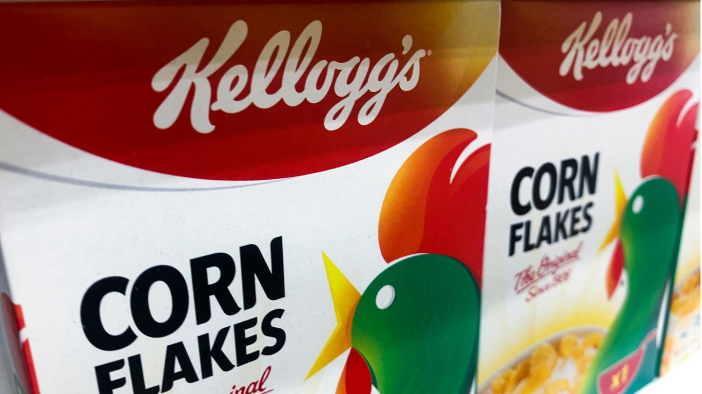 Eine Cornflakes-Packung von Kellogg's