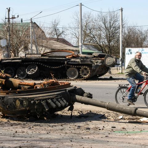 Zerstörter russischer Panzer bei Browary, Kiew