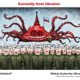 Virtuelle Cartoon-Ausstellung: Blut an Putins Schuhen: So sehen internationale Zeichner den Krieg in der Ukraine