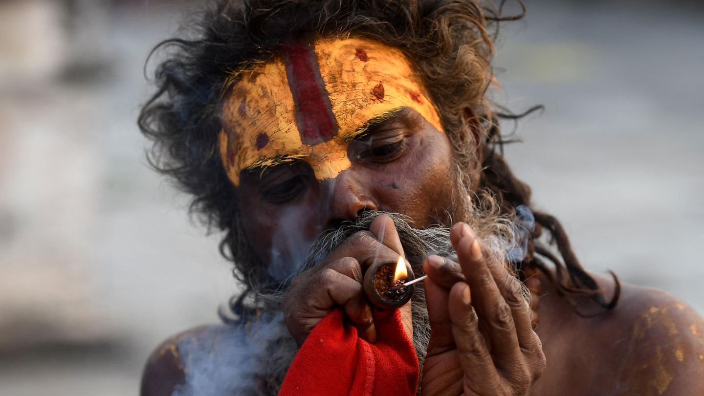Smoking Sadhu in Nepal