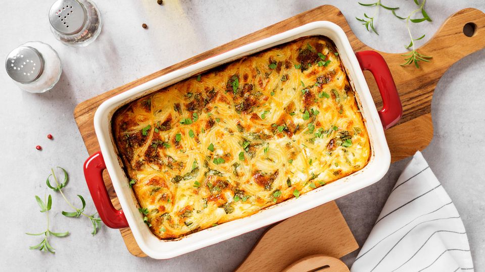 Rezept für Pasta zum Frühstück Spaghetti Frühstück Auflauf