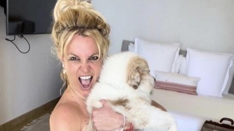 Britney Spears: Sie zeigt sich komplett nackt – nur mit Hund bekleidet