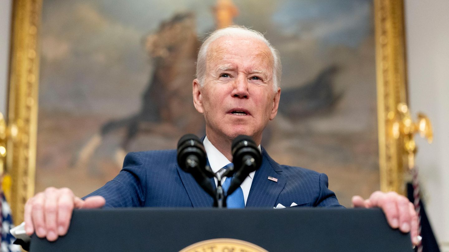 Joe Biden, Präsident der USA, spricht im Roosevelt Room des Weißen Hauses