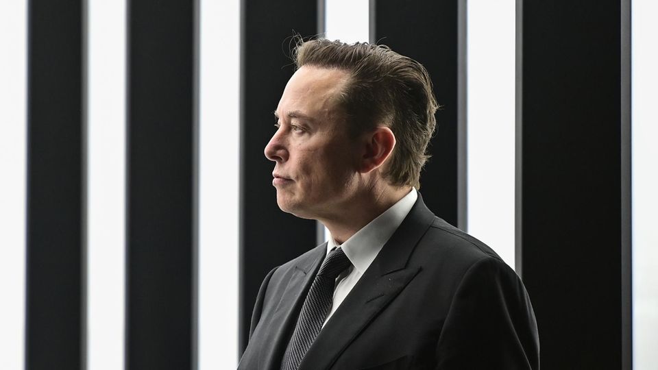 Profile of Tesla CEO Elon Musk in a suit